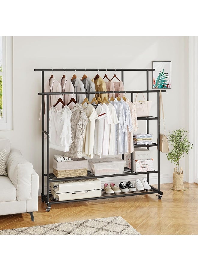 DubaiGallery Metal Clothes Rack Organizer with Hanging Rod and Shelves, Rolling Garment Stand with Wheels for Easy Movement, Ideal for Bedroom, Store, Laundry Room - Image 3